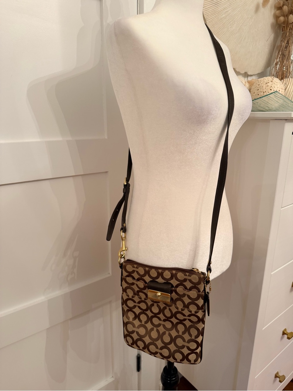 Coach Brown Signature C Logo Crossbody with Gold Hardware
